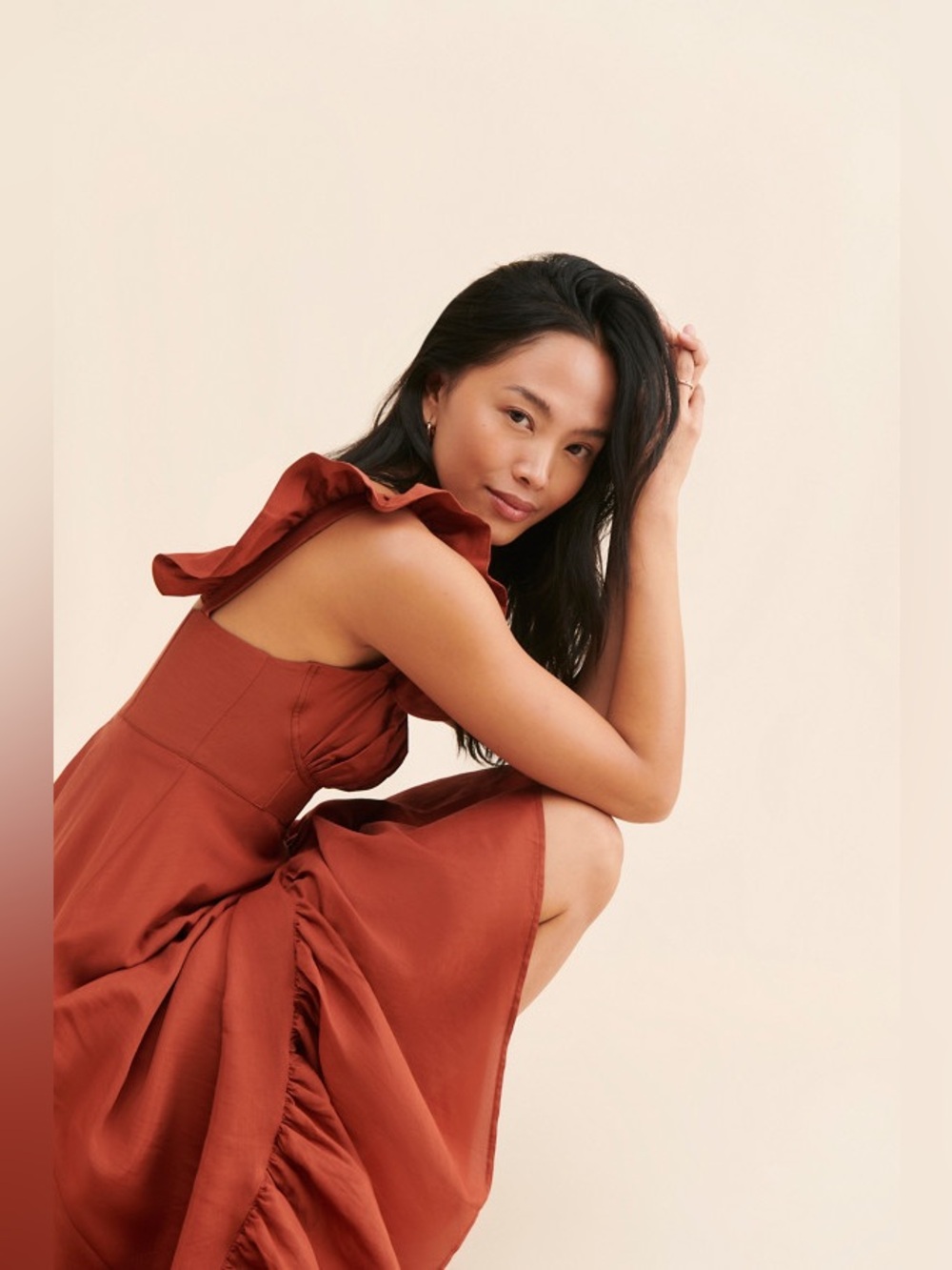 Farm Rio Ruffle Strap Maxi Dress in Rust - Picture 2 of 10